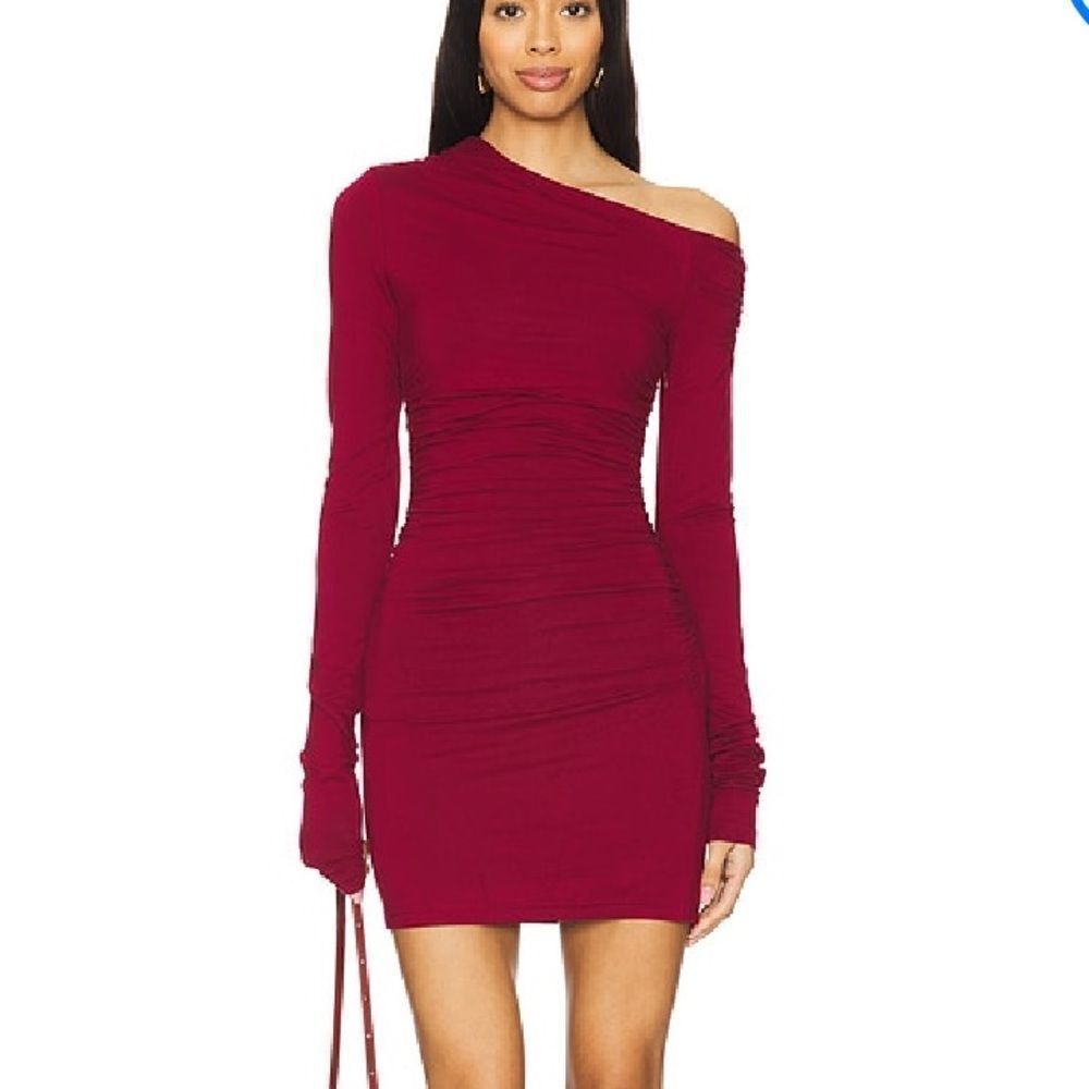 Superdown bianca mini dress One-Shoulder Red stretch Revolve XXS